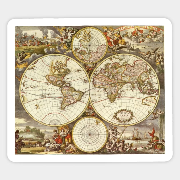 Antique Old World Map by Frederick de Wit, c. 1680 Sticker by MasterpieceCafe